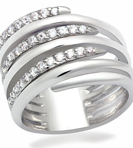 LO2075 - Rhodium Brass Ring with AAA Grade CZ  in Clear